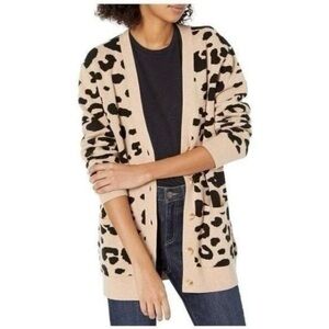 Daily Ritual Women's Ultra-Soft Leopard Jacquard Cardigan Sweater | XS
